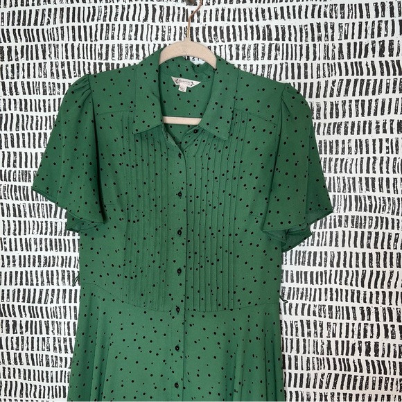 Nanette Lepore Pintuck Short Sleeve Green Polka Dot Full Skirt dress - Picture 5 of 14